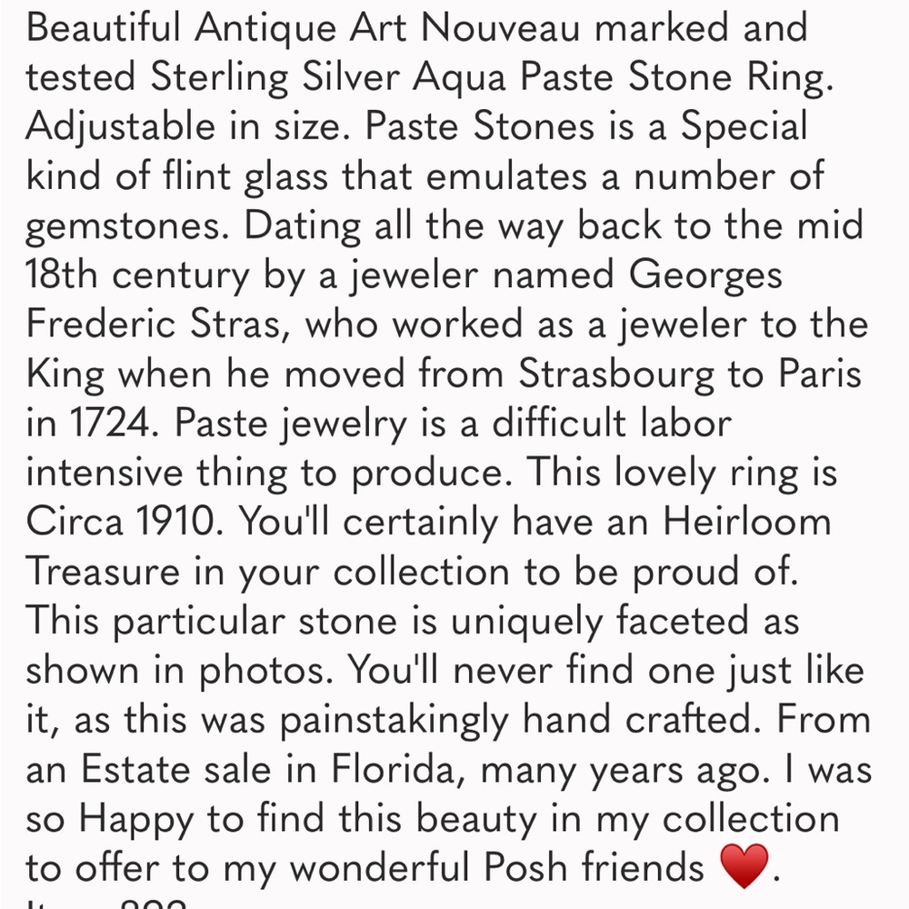 Sterling Silver Aqua Paste Ring Adjustable - image 8